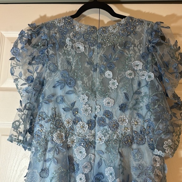 MAC DUGGAL Applique High Neck Puff Sleeve A Line Dress NWT - Picture 7 of 11